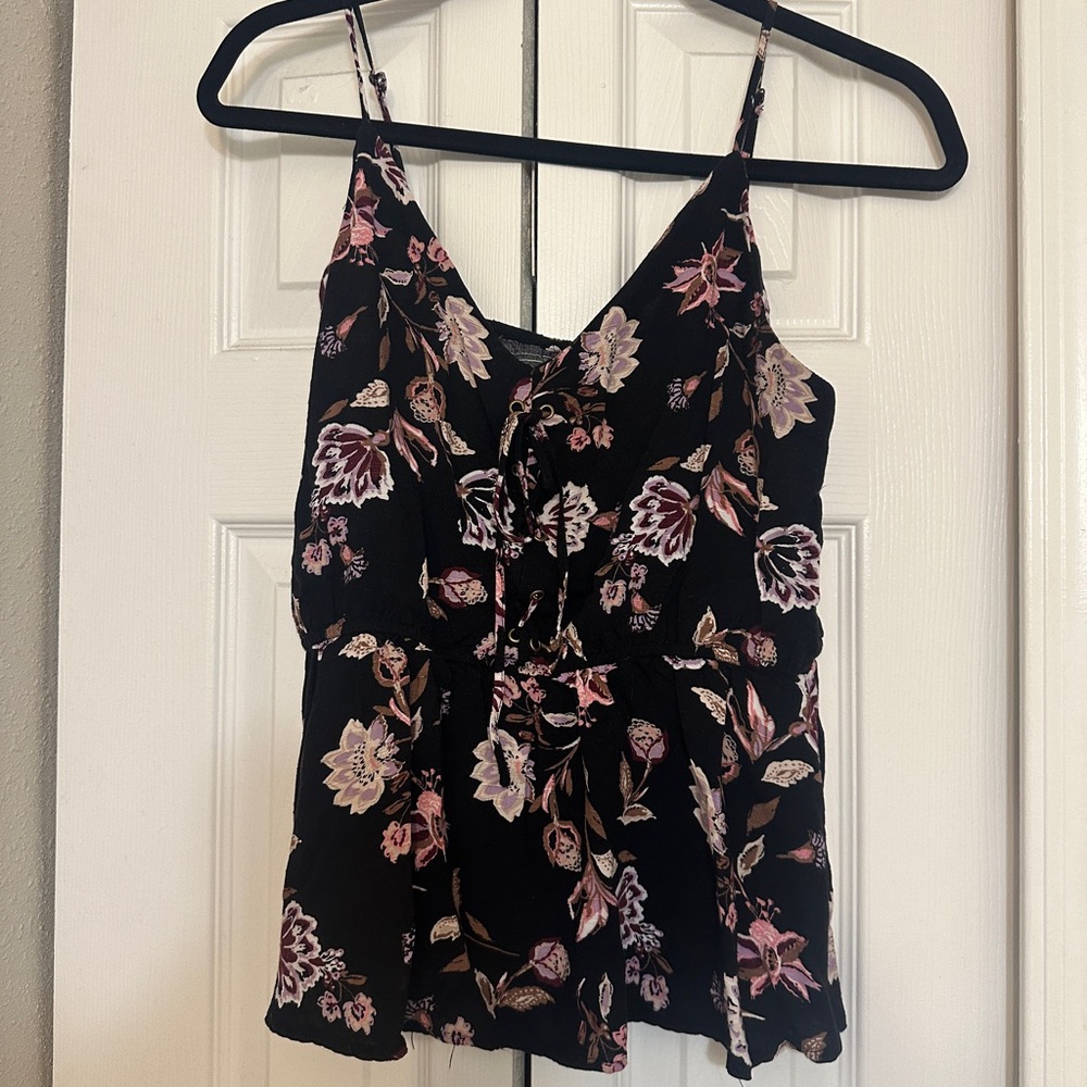 Maurices Floral Lace-Up Cami Tank Top Size Medium
